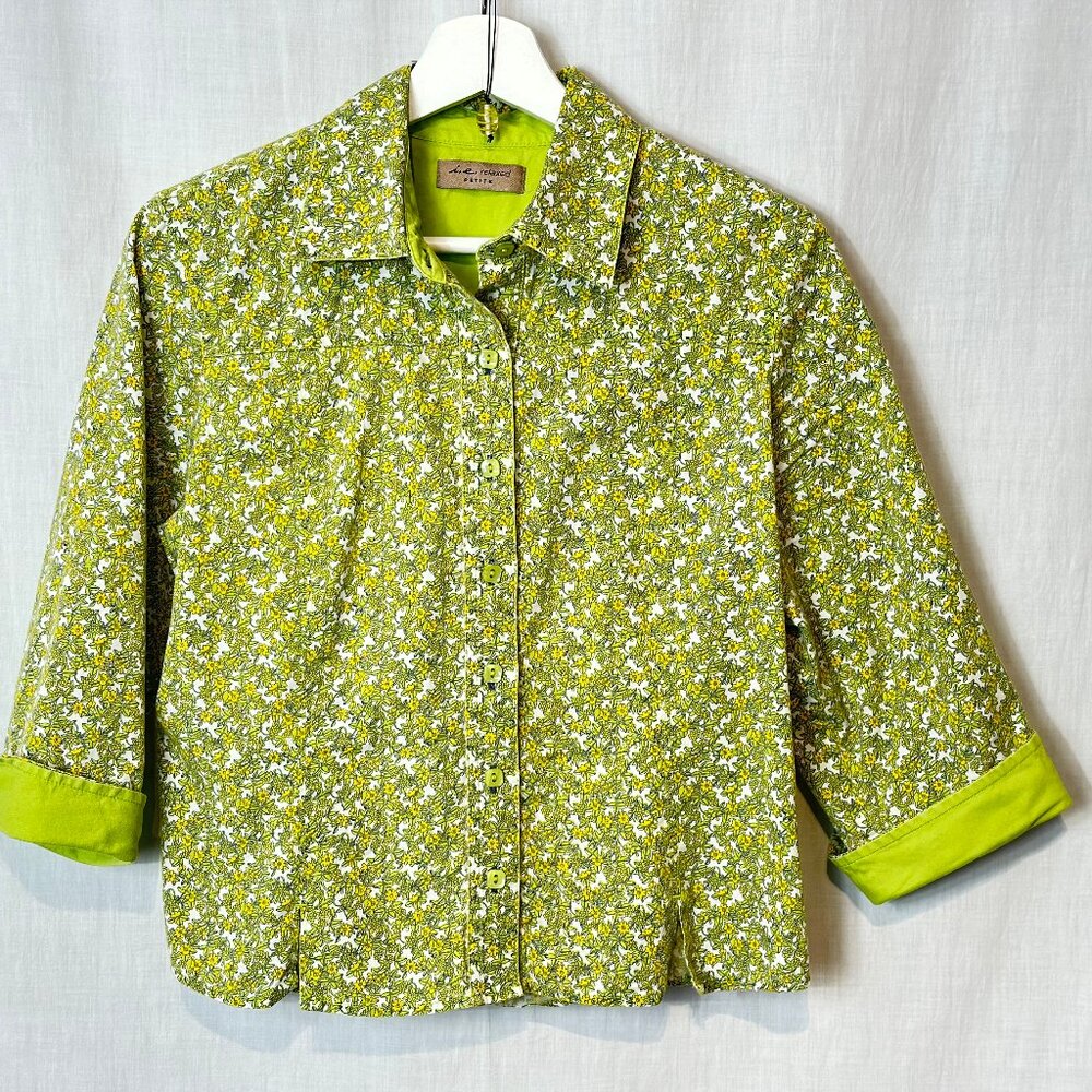 i.e.relaxed - Women's Floral Calico Button Up Shirt Sz PL Details - GREEN